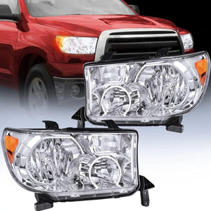 2007 2008 2009 2010 2011 2012 2013 Toyota Tundra 2008 2009 2010 2011 2012 2013 2014 2015 2016 2017 Sequoia Headlight Assembly Chrome Housing Amber Reflector Clear Lens