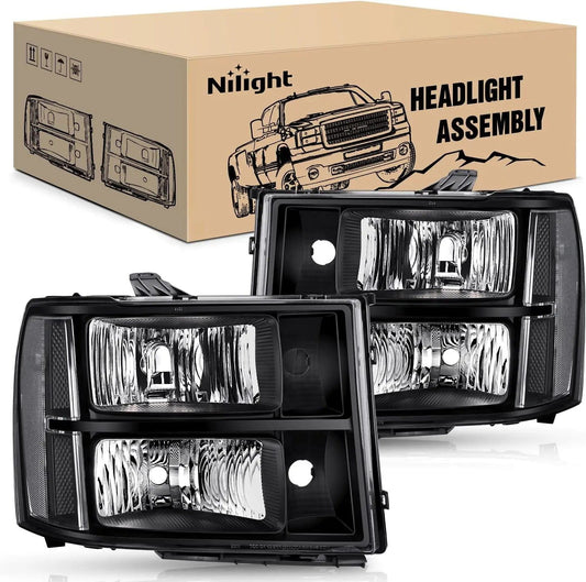 Headlight Assembly 2007-2014 GMC Sierra 1500 2500 3500HD Headlight Assembly Black Case Clear Reflector