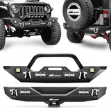 Jeep Bumper 2007 2008 2009 2010 2011 2012 2013 2014 2015 2016 2017 2018 Jeep Wrangler JK Front Rear Bumper Combo Rock Crawler with Hitch Receiver Upgraded LED Lights Off Road Textured Black
