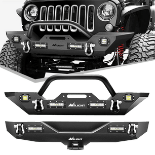 Jeep Bumper 2007-2018 Jeep Wrangler JK Front Rear Bumper Combo Rock Crawler with Hitch Receiver Upgraded LED Lights Off Road Textured Black