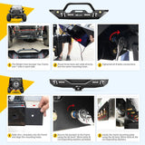 Jeep Bumper 2007-2018 Jeep Wrangler JK Front Rear Bumper Combo Rock Crawler with Hitch Receiver Upgraded LED Lights Off Road Textured Black