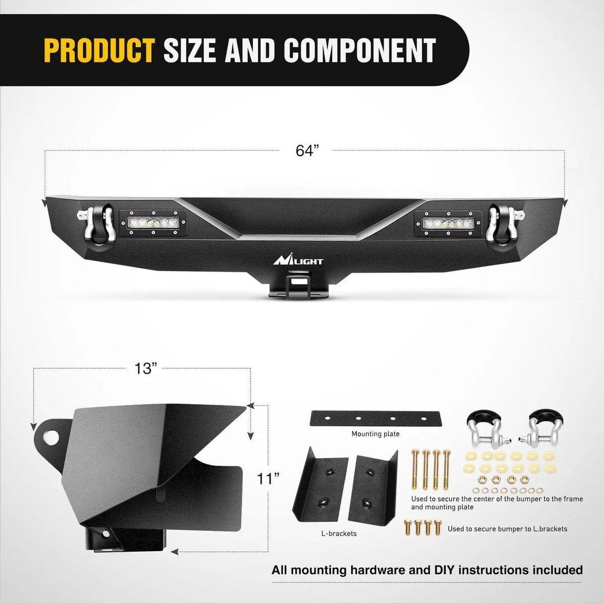 Jeep Bumper 2007-2018 Jeep Wrangler JK Front Rear Bumper Combo Rock Crawler with Hitch Receiver Upgraded LED Lights Off Road Textured Black