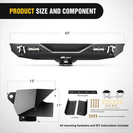 Jeep Bumper 2007-2018 Jeep Wrangler JK Front Rear Bumper Combo Rock Crawler with Hitch Receiver Upgraded LED Lights Off Road Textured Black