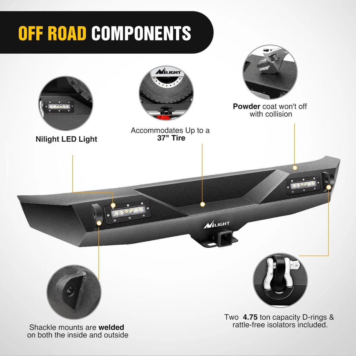 Jeep Bumper 2007-2018 Jeep Wrangler JK Front Rear Bumper Combo Rock Crawler with Hitch Receiver Upgraded LED Lights Off Road Textured Black