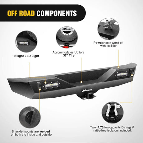 Jeep Bumper 2007-2018 Jeep Wrangler JK Front Rear Bumper Combo Rock Crawler with Hitch Receiver Upgraded LED Lights Off Road Textured Black