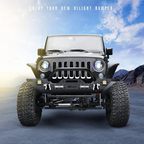 Jeep Bumper 2007-2018 Jeep Wrangler JK Front Rear Bumper Combo Rock Crawler with Hitch Receiver Upgraded LED Lights Off Road Textured Black