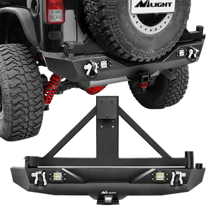 Rear Bumper 2007-2018 Jeep Wrangler JK & Wrangler JK Unlimited Rear Bumper Spare Tire Rack Hitch Receiver 2Pcs LED Lights Pods