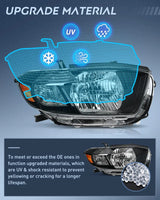 2008-2010 Toyota Highlander Headlight Assembly Black Housing Amber Reflector Nilight