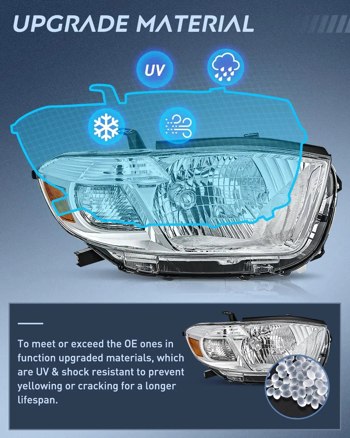 2008-2010 Toyota Highlander Headlight Assembly Chrome Housing Amber Reflector Nilight