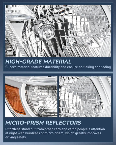 2008-2010 Toyota Highlander Headlight Assembly Chrome Housing Amber Reflector Nilight