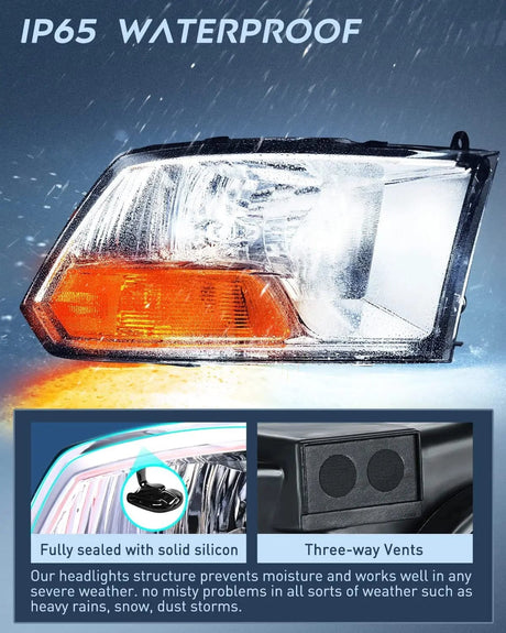 Headlight Assembly 2009 2010 2011 2012 Dodge Ram 1500 2500 3500 Headlights Assembly Dual Beam Clear Case