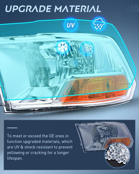 Headlight Assembly 2009 2010 2011 2012 Dodge Ram 1500 2500 3500 Headlights Assembly Dual Beam Clear Case
