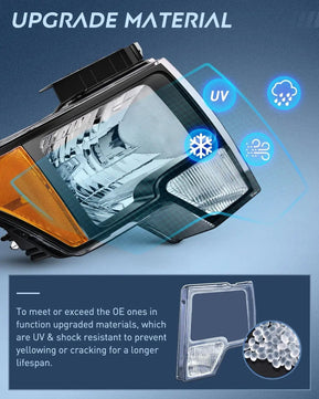 Headlight Assembly 2009-2014 Ford F150 Headlight Assembly Black Case Amber Reflector