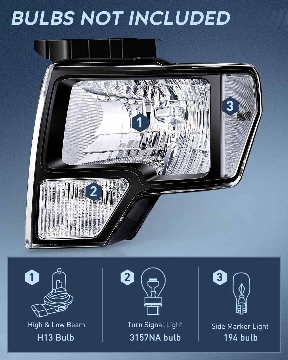 Headlight Assembly 2009-2014 Ford F150 Headlight Assembly Black Case Clear Reflector