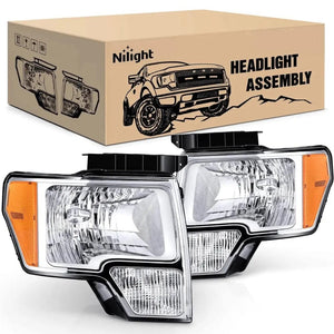 2009 2010 2011 2012 2013 2014 Ford F150 Headlight Assembly Chrome Case Amber Reflector
