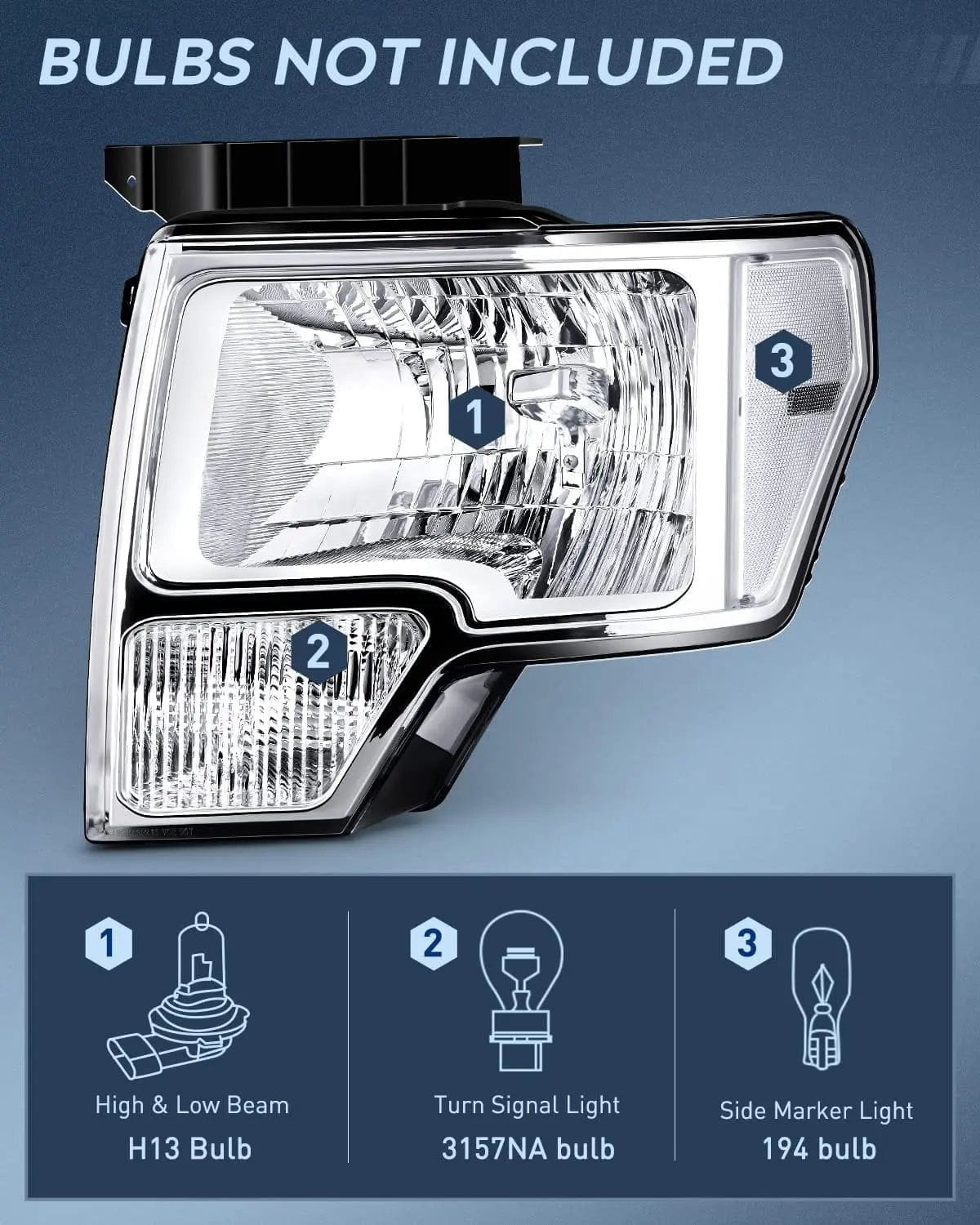 Headlight Assembly 2009-2014 Ford F150 Headlight Assembly Chrome Case Clear Reflector