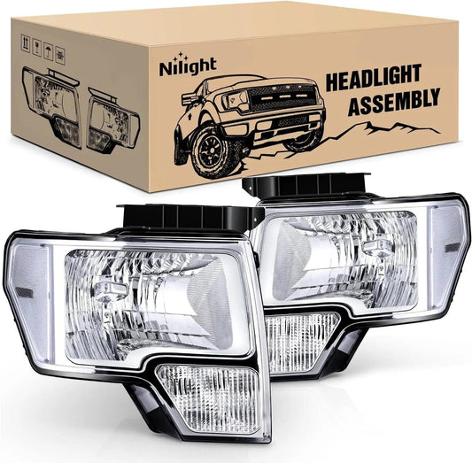 Headlight Assembly 2009-2014 Ford F150 Headlight Assembly Chrome Case Clear Reflector