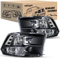 2009-2018 Dodge Ram 1500 2500 3500 4500 5500 Headlight Assembly Black Case Clear Reflector