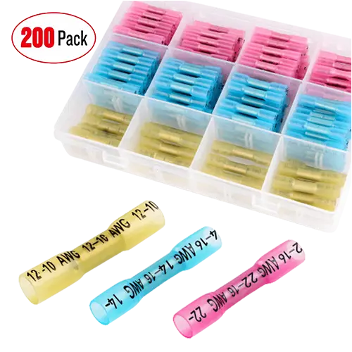 200-Piece Heat Shrink Bullet Wire Connector Kit - Male/Female, 22-10 AWG, Crimp Terminals