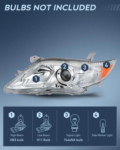 2010 2011 Toyota Camry Headlight Assembly Chrome Housing Amber Reflector Upgraded Clear Lens Nilight