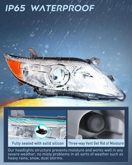 2010 2011 Toyota Camry Headlight Assembly Chrome Housing Amber Reflector Upgraded Clear Lens Nilight