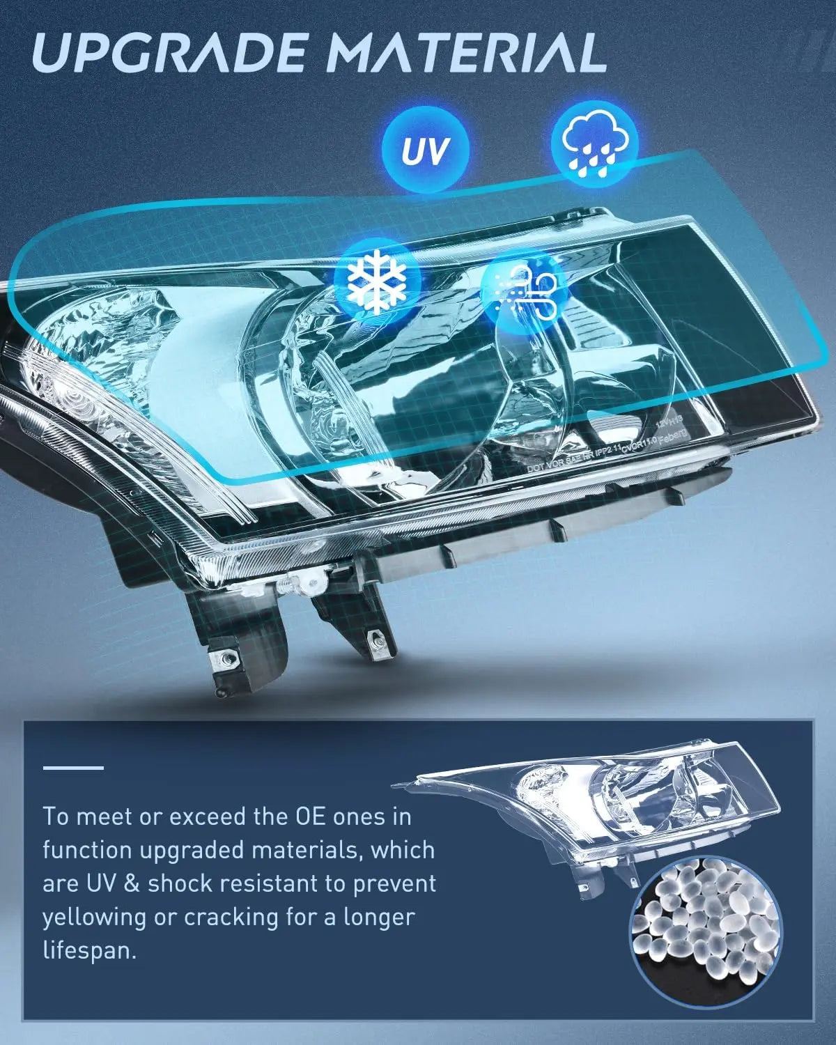 2011-2015 Chevy Cruze 2016 Cruze Limited Headlight Assembly Chrome Housing Clear Reflector Nilight