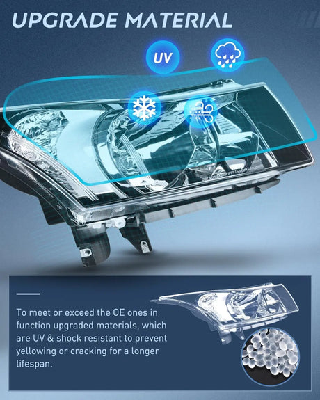 2011-2015 Chevy Cruze 2016 Cruze Limited Headlight Assembly Chrome Housing Clear Reflector Nilight