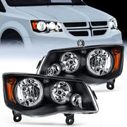 2011 2012 2013 2014 2015 2016 2017 2018 2019 Dodge Grand Caravan 2008 2009 2010 Chrysler Town Country Headlight Assembly Black Case Amber Reflector