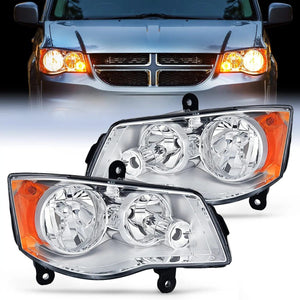 2011 2012 2013 2014 2015 2016 2017 2018 2019 Dodge Grand Caravan 2008 2009 2010 2011 2012 2013 2014 2015  2016 Chrysler Town Country Headlight Assembly Black Case Amber Reflector