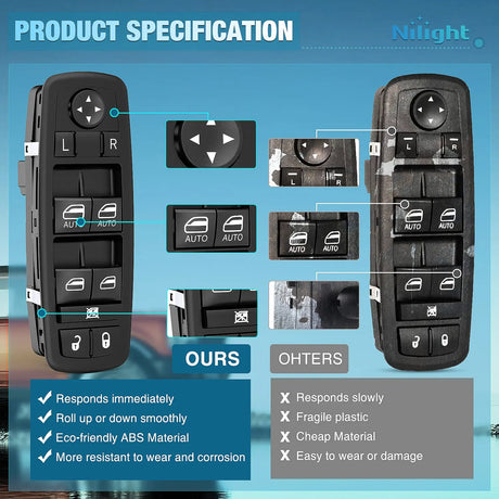 2012 2013 2014 2015 2016 2017 2018 2019 Dodge Grand Caravan 2012 2013 2014 2015 2016 Chrysler Town & Country Power Master Window Switch Nilight