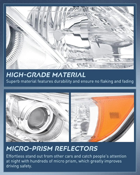 2012-2014 Toyota Camry L/LE/XLE/Hybrid LE XLE Headlight Assembly Chrome Housing Amber Reflector Clear Lens Nilight