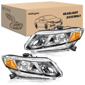 2012 2013 2014 2015 Honda Civic Sedan 4-Door 2012-2013 Civic Coupe 2-Door Headlight Assembly Black Case Amber Reflector