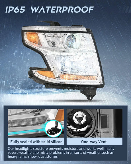 2015 2016 2017 2018 2019 2020 Chevy Tahoe Suburban Headlight Assembly Chrome Housing Amber Reflector Clear Lens Nilight