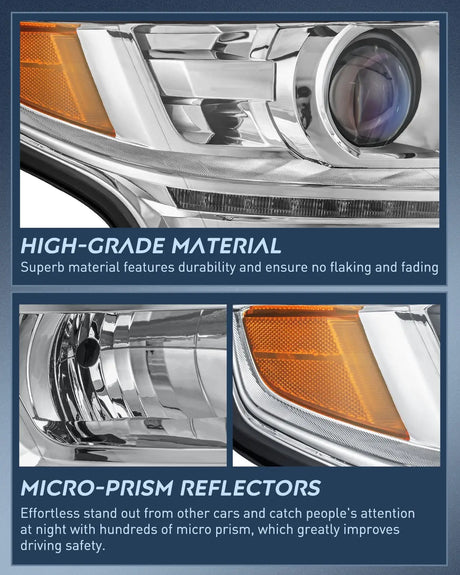 2015 2016 2017 2018 2019 2020 Chevy Tahoe Suburban Headlight Assembly Chrome Housing Amber Reflector Clear Lens Nilight