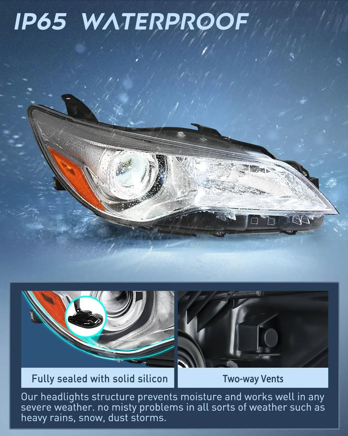 2015-2017 LE SE XLE Toyota Camry Headlight Assembly Chrome Housing Amber Reflector Clear Lens Nilight