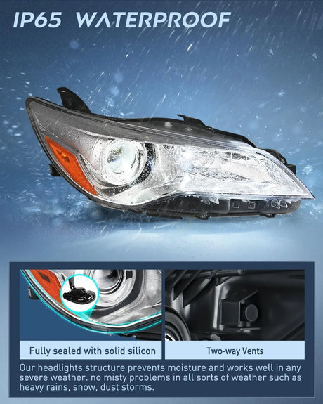 2015-2017 LE SE XLE Toyota Camry Headlight Assembly Chrome Housing Amber Reflector Clear Lens Nilight