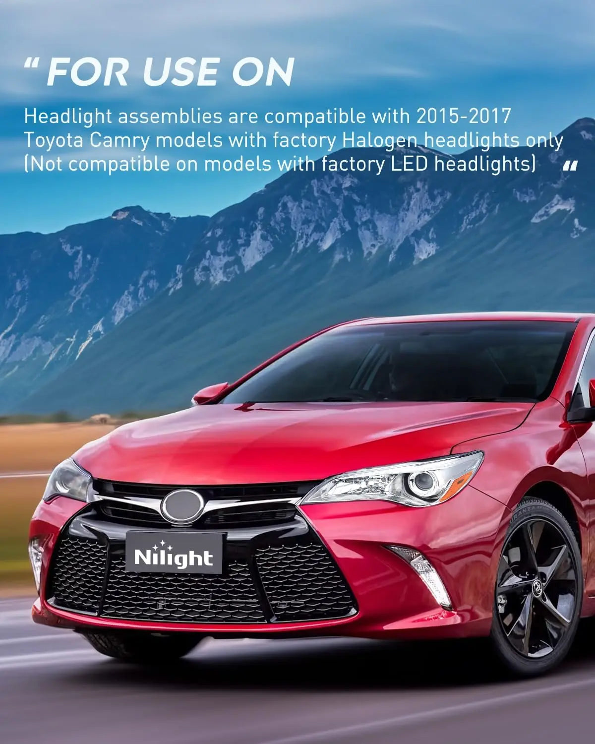 2015-2017 LE SE XLE Toyota Camry Headlight Assembly Chrome Housing Amber Reflector Clear Lens Nilight