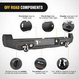 2016-2024 Toyota Tacoma Rear Step Bumper Full Width Textured Black Solid Steel Off-Road with 2Pcs Upgraded 18W LED Lights D-Rings Nilight