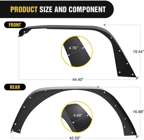 Fender 2018 2019 2020 2021 2022 Jeep Wrangler JL JLU Front Rear Fender Flares Kit
