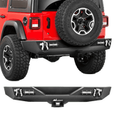 Rear Bumper 2018-2023 Jeep Wrangler JL Rear Bumper Rock Crawler Bumper with 2Pcs Hitch Receiver 2Pcs Upgraded 18W LED Lights D-Rings Textured Black