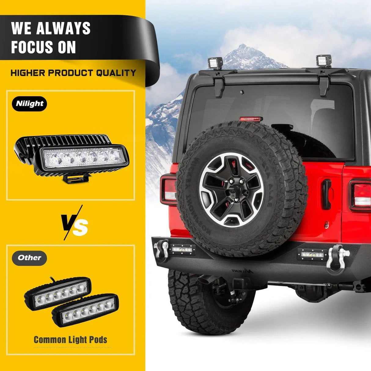 Rear Bumper 2018-2023 Jeep Wrangler JL Rear Bumper Rock Crawler Bumper with 2Pcs Hitch Receiver 2Pcs Upgraded 18W LED Lights D-Rings Textured Black