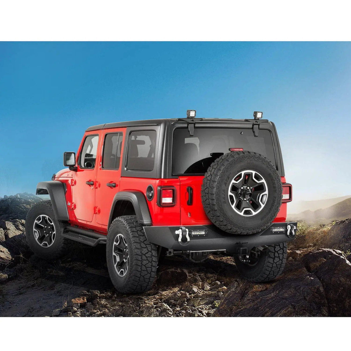 Rear Bumper 2018-2023 Jeep Wrangler JL Rear Bumper Rock Crawler Bumper with 2Pcs Hitch Receiver 2Pcs Upgraded 18W LED Lights D-Rings Textured Black