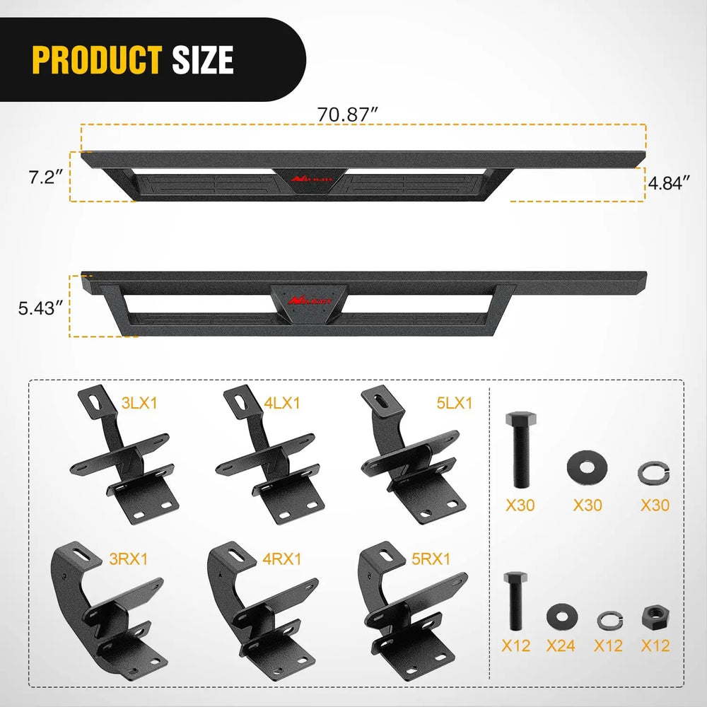 2018-2023 Jeep Wrangler JL Unlimited 4 Door Running Boards Dual-Stage Textured Black Powder Coated Slip-Proof Side Step Nerf Bars Nilight