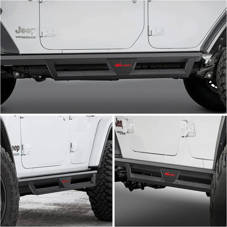 2018-2023 Jeep Wrangler JL Unlimited 4 Door Running Boards Dual-Stage Textured Black Powder Coated Slip-Proof Side Step Nerf Bars Nilight