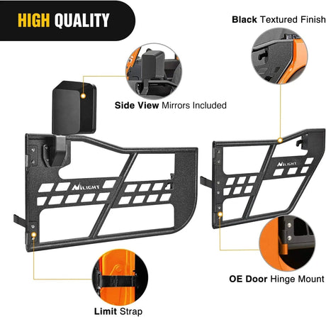 2018-2023 Jeep Wrangler JL | 2020-2023 Gladiator JT 2Door Front Rear Tubular Doors with Side View Mirrors Nilight