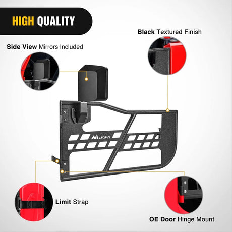2018-2023 Jeep Wrangler JL | 2020-2023 Gladiator JT 2Door Front Tubular Doors with Side View Mirrors Nilight