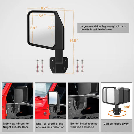 2018-2023 Jeep Wrangler JL | 2020-2023 Gladiator JT 2Door Front Tubular Doors with Side View Mirrors Nilight