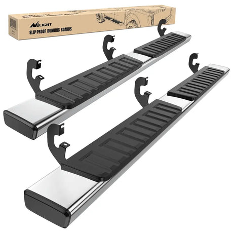 2019-2024 Chevy Silverado/GMC Sierra 1500 Crew Cab 2020-2024 Silverado/GMC Sierra 2500HD 3500HD 6 Inch Stainless Steel Bolt-on Side Step Nerf Bars Running Boards Nilight
