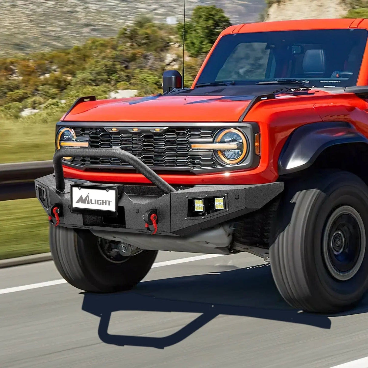 2021-2024 Ford Bronco Front Bumper with 4Pcs 18w Flush Mount LED Work Lights Winch plate License plate bracket Sensor hole Nilight