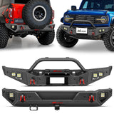 2021-2024 Ford Bronco Front Rear Bumper Combo Rock Crawler with Hitch Receiver Winch Plate Nilight Upgraded LED Lights D-Rings Off Road Nilight